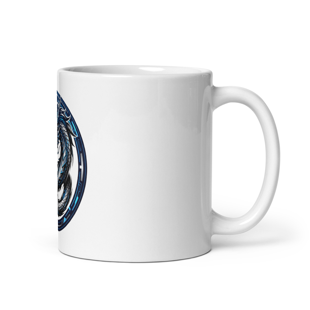 White glossy mug with dragon print thumbnail 2