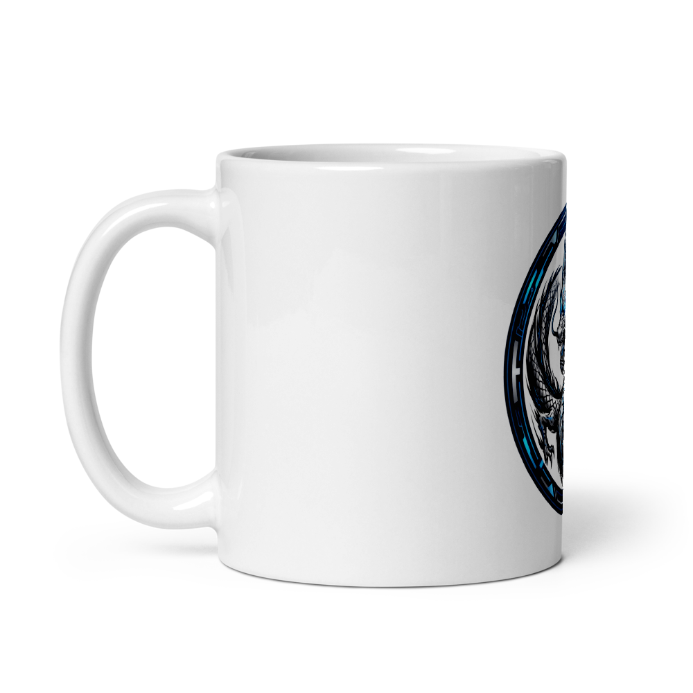 White glossy mug with dragon print thumbnail 3