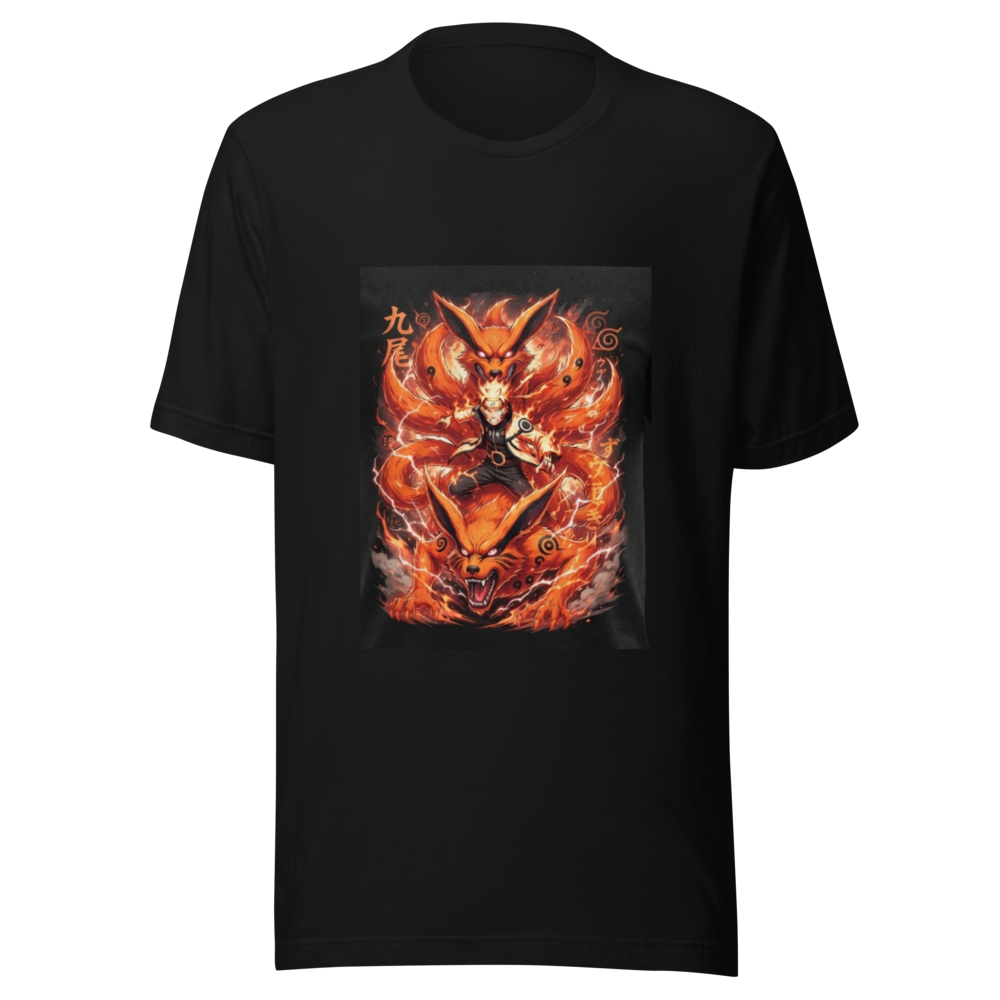 Naruto and Kurama Nine-Tails Anime Printed Black T thumbnail 2