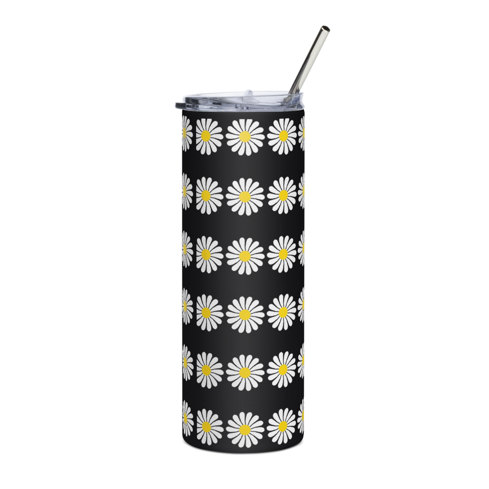 Aesthetic Black Daisy Tumbler with Metal Straw thumbnail 4
