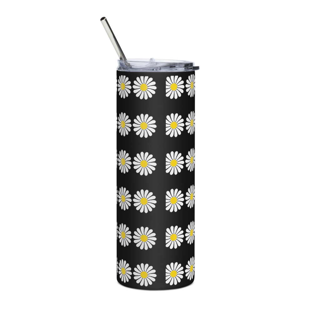 Aesthetic Black Daisy Tumbler with Metal Straw thumbnail 3
