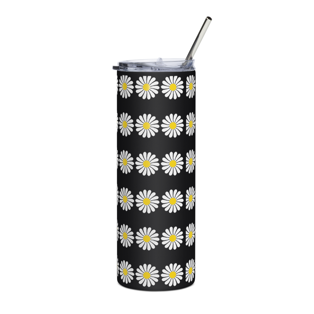 Aesthetic Black Daisy Tumbler with Metal Straw thumbnail 2