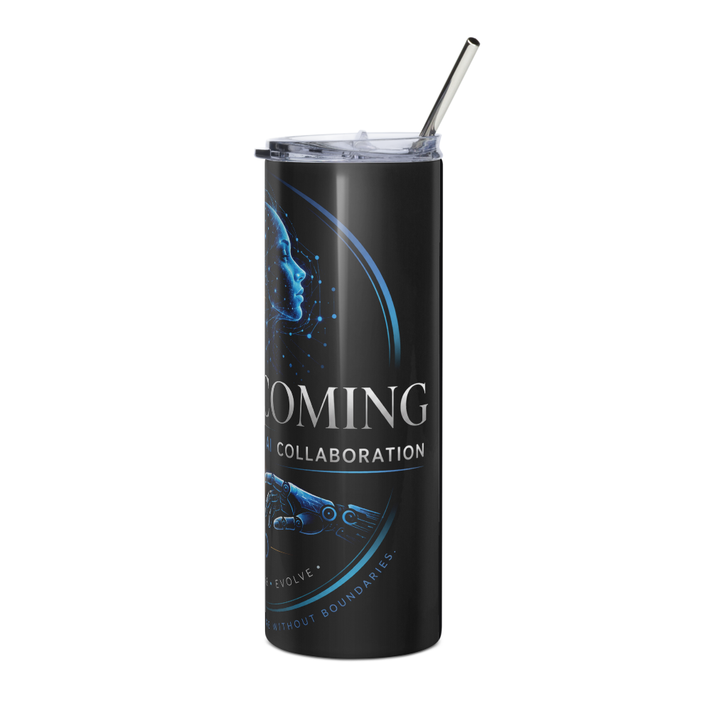 Still Becoming Human& Ai stainless steel tumbler thumbnail 3