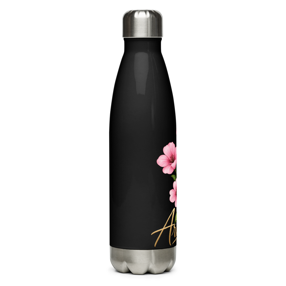 Floral Black Stainless Steel Water Bottle thumbnail 2