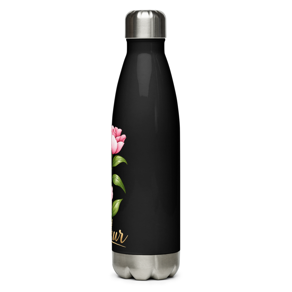Floral Black Stainless Steel Water Bottle thumbnail 3