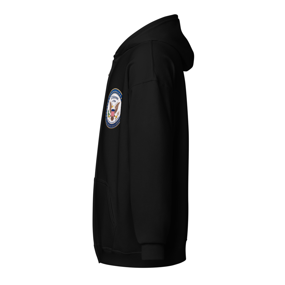 We are one to save America white emblem unisex zip thumbnail 3