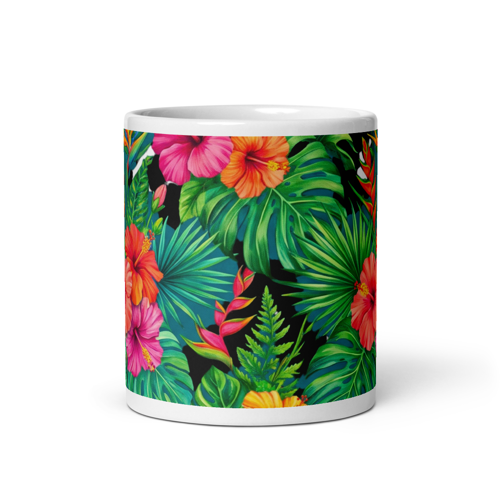 Vibrant Tropical Hibiscus White Glossy Mug thumbnail 2