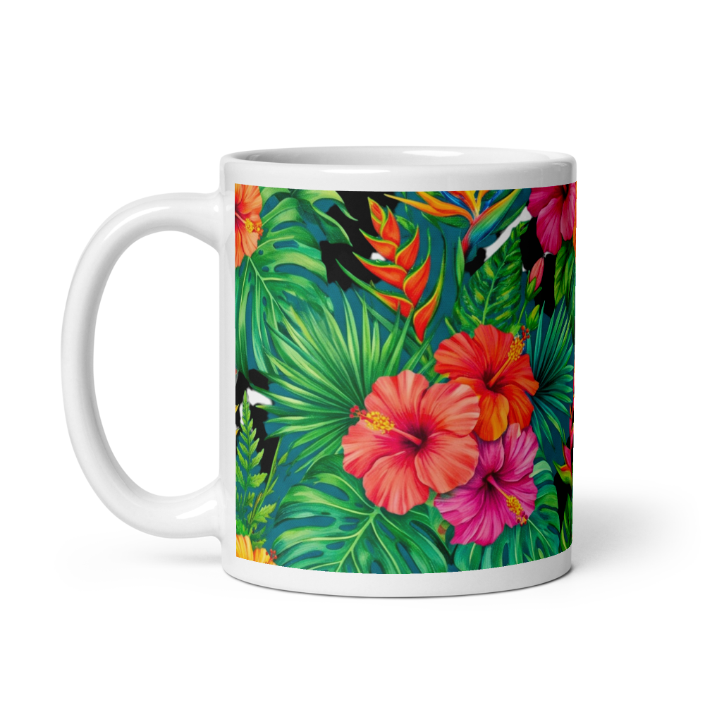 Vibrant Tropical Hibiscus White Glossy Mug thumbnail 3