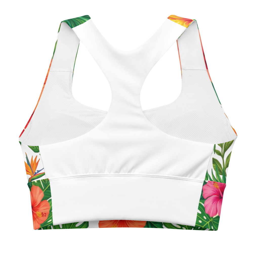 Vibrant Tropical Hibiscus Longline Sports Bra thumbnail 2