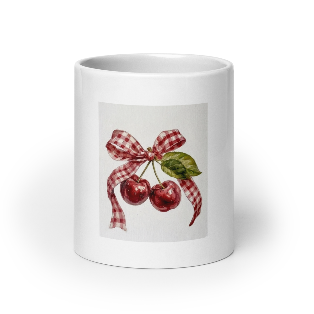 Cherry Ribbon  aesthetic white glossy mug 🎀✨ thumbnail 9