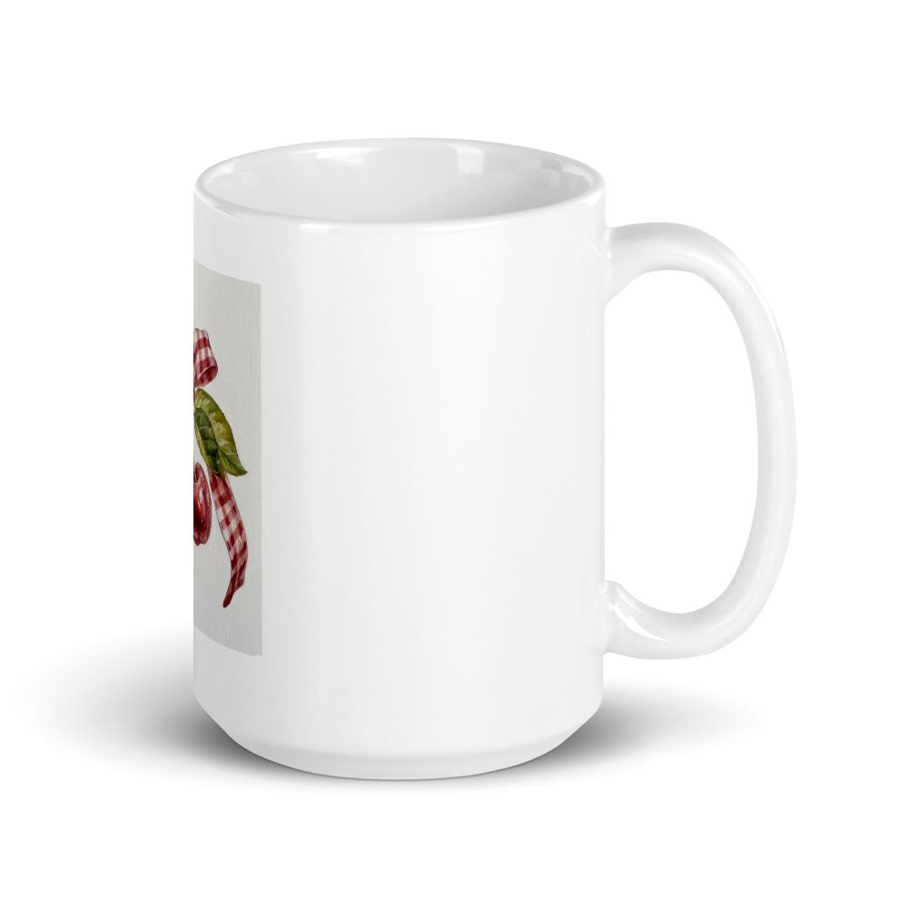 Cherry Ribbon  aesthetic white glossy mug 🎀✨ thumbnail 4