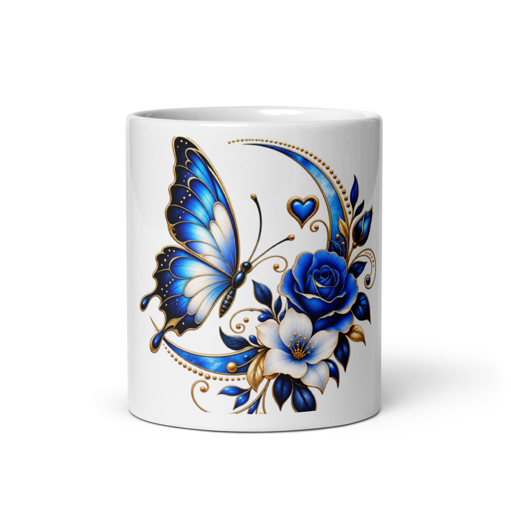 Elegant Blue Rose Floral Mug thumbnail 3