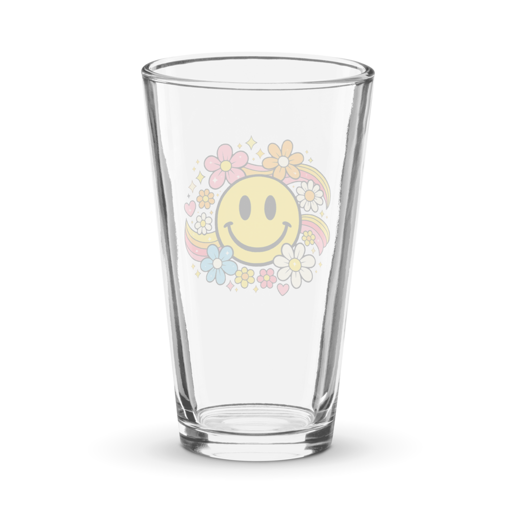 Retro Smiley Groovy Flowers Glass thumbnail 2