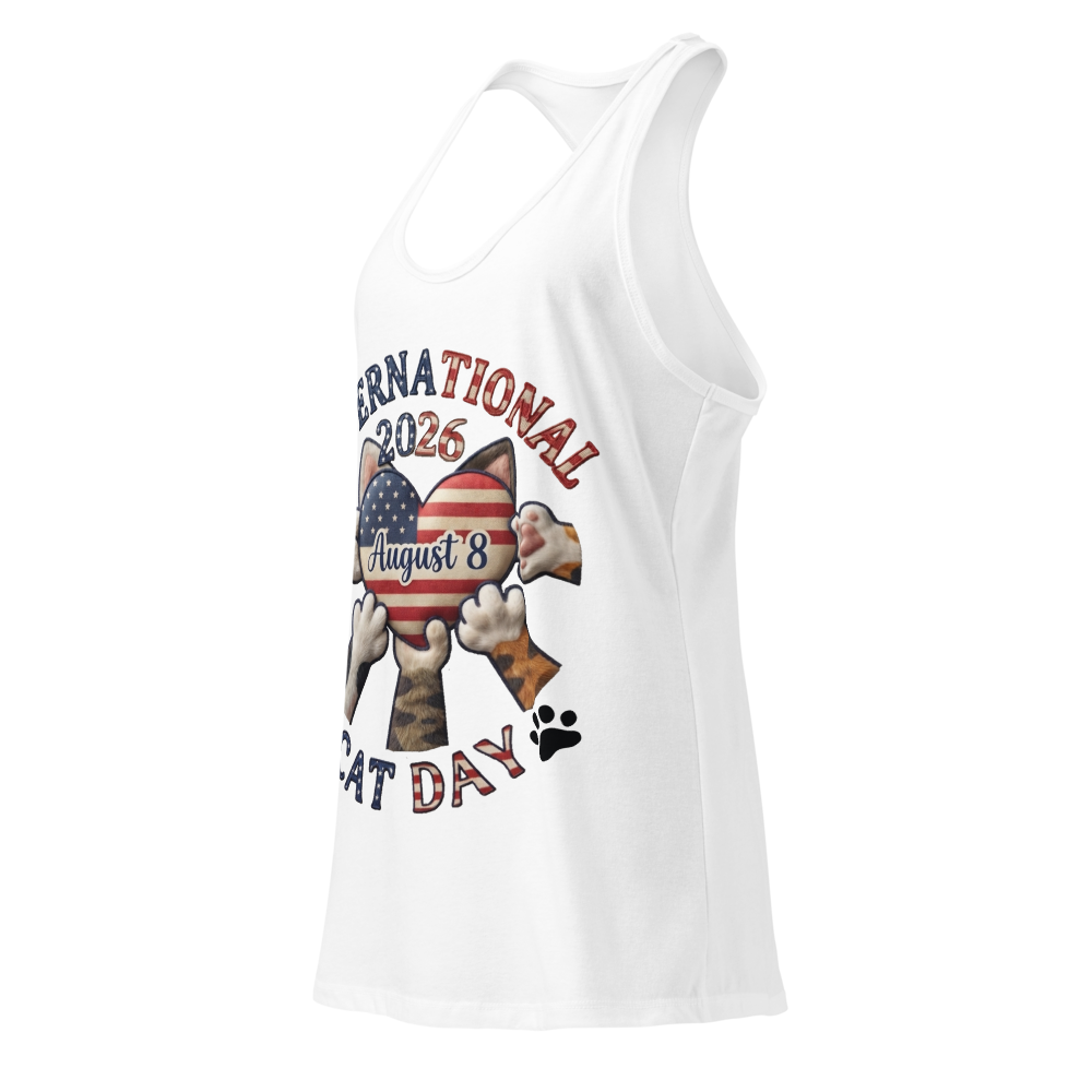 Women's Ideal Racerback Tank Top White Cat Day thumbnail 3