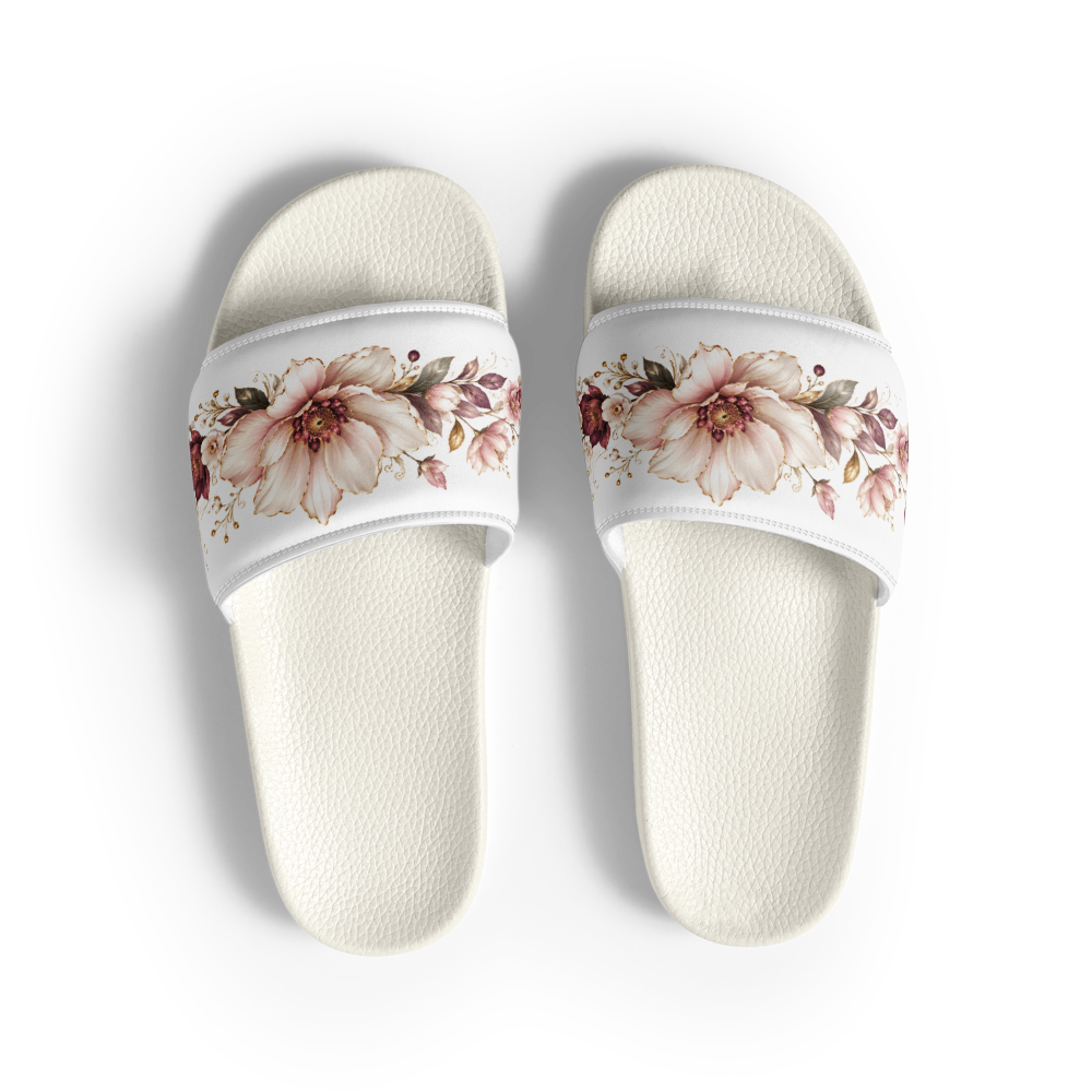 Blush Bloom Floral White Women's Slide Sandals thumbnail 2