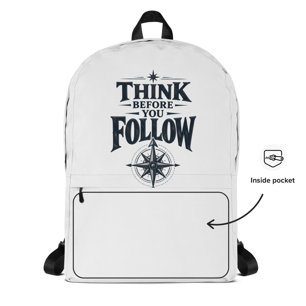 Think Before You Follow White Backpack thumbnail 2