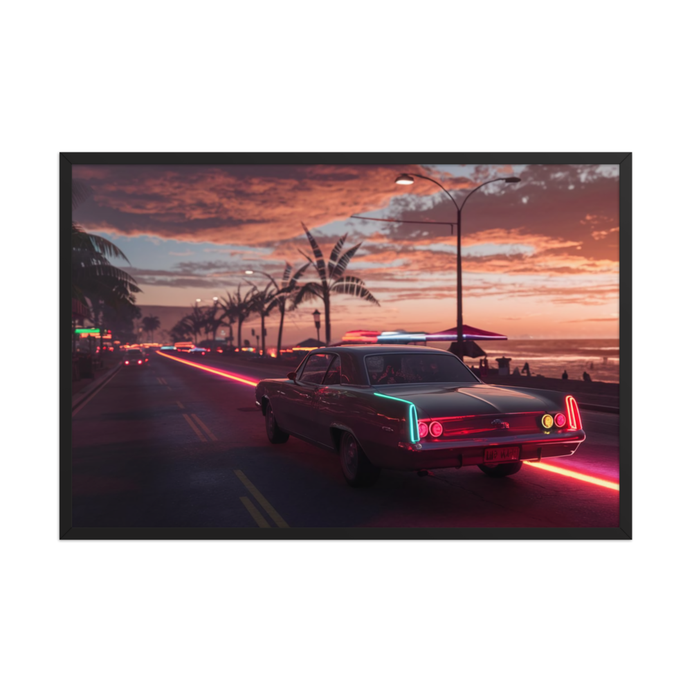 Neon Sunset Retro Car Framed Poster thumbnail 2