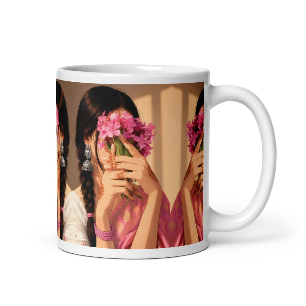 Floral Girl🌸 White Glossy Mug 11oz thumbnail 2