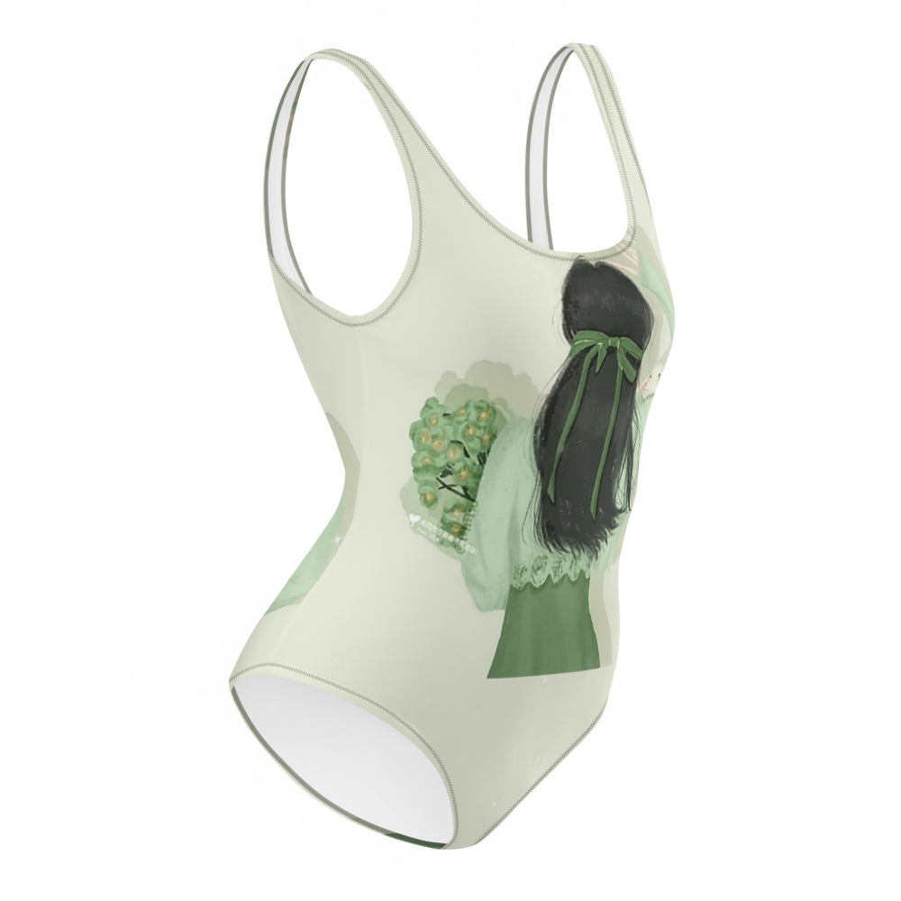 Sage Green Anime Girl One-Piece Swimsuit thumbnail 2