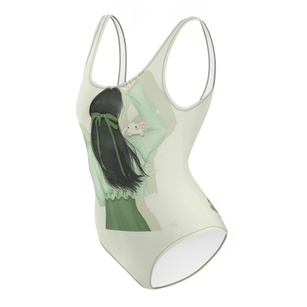 Sage Green Anime Girl One-Piece Swimsuit thumbnail 3