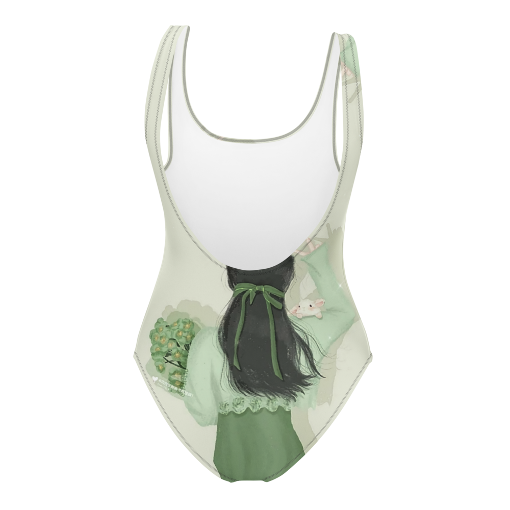 Sage Green Anime Girl One-Piece Swimsuit thumbnail 4