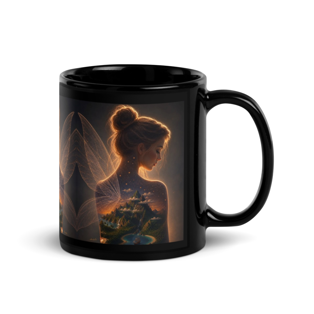 Enchanted Fairy🧚‍♀️😌 Castle Black Glossy Mug🖤💌 thumbnail 3