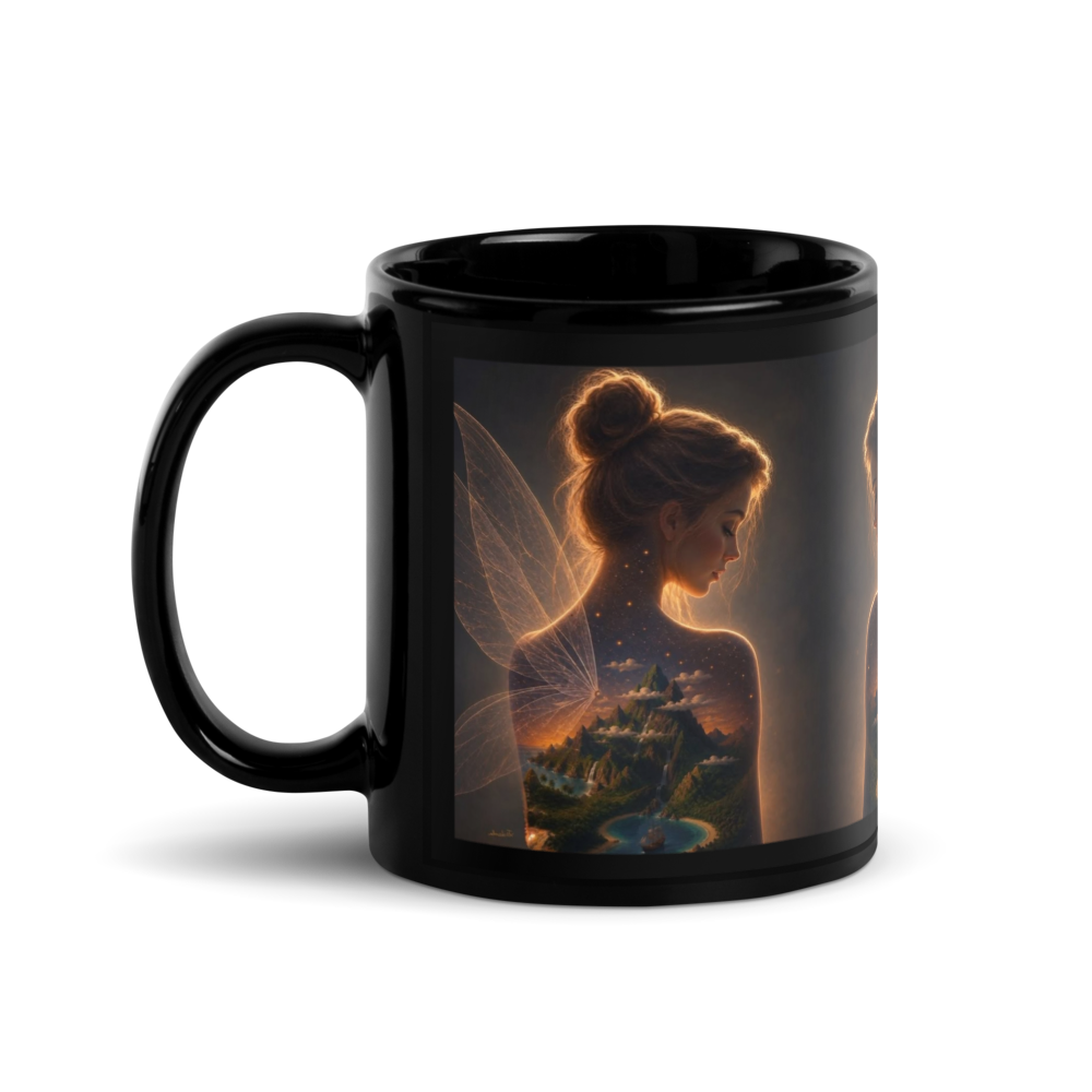 Enchanted Fairy🧚‍♀️😌 Castle Black Glossy Mug🖤💌 thumbnail 2