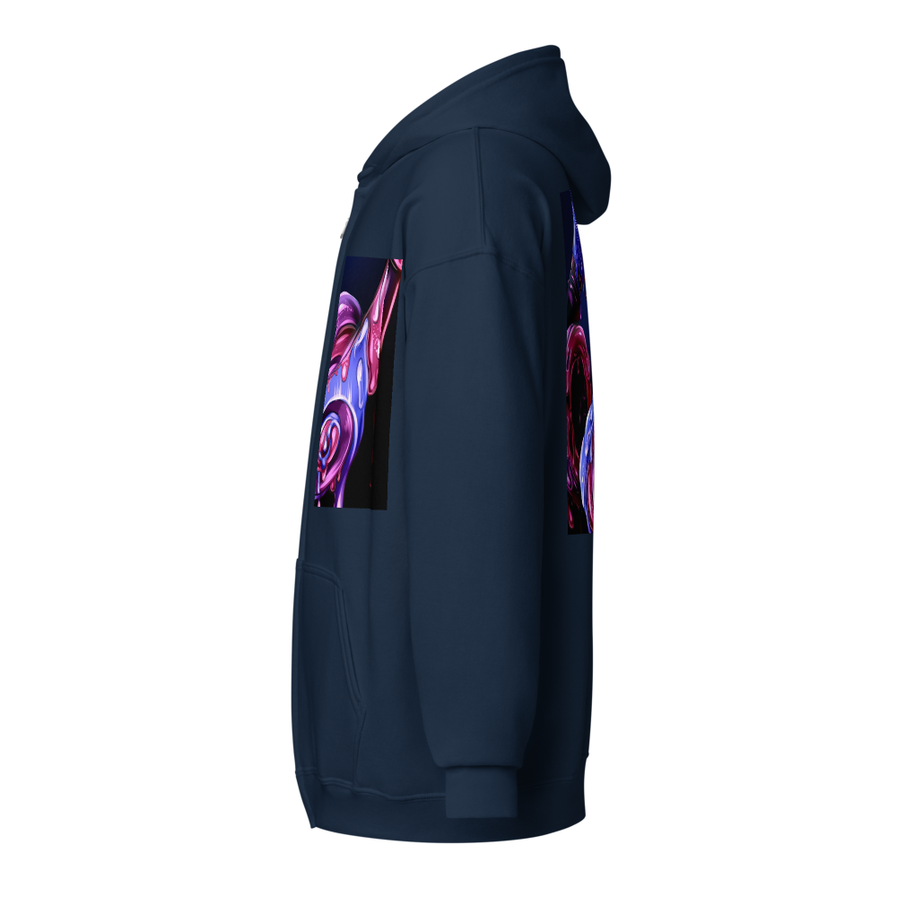 Abstract Graphic Heavy Zip Hoodie - Navy Blue  thumbnail 3