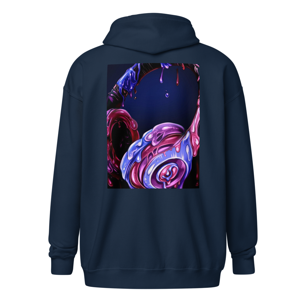 Abstract Graphic Heavy Zip Hoodie - Navy Blue  thumbnail 2