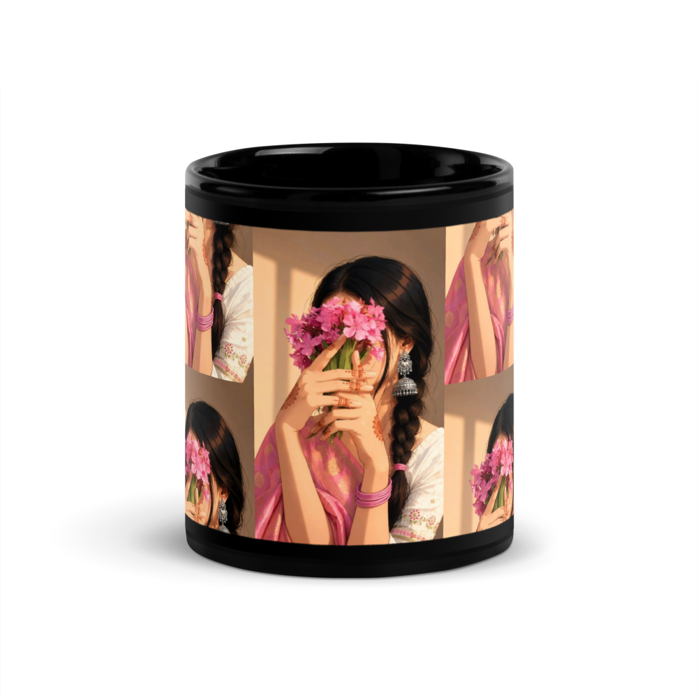 Floral Girl Black🖤 Glossy Mug 11oz thumbnail 3