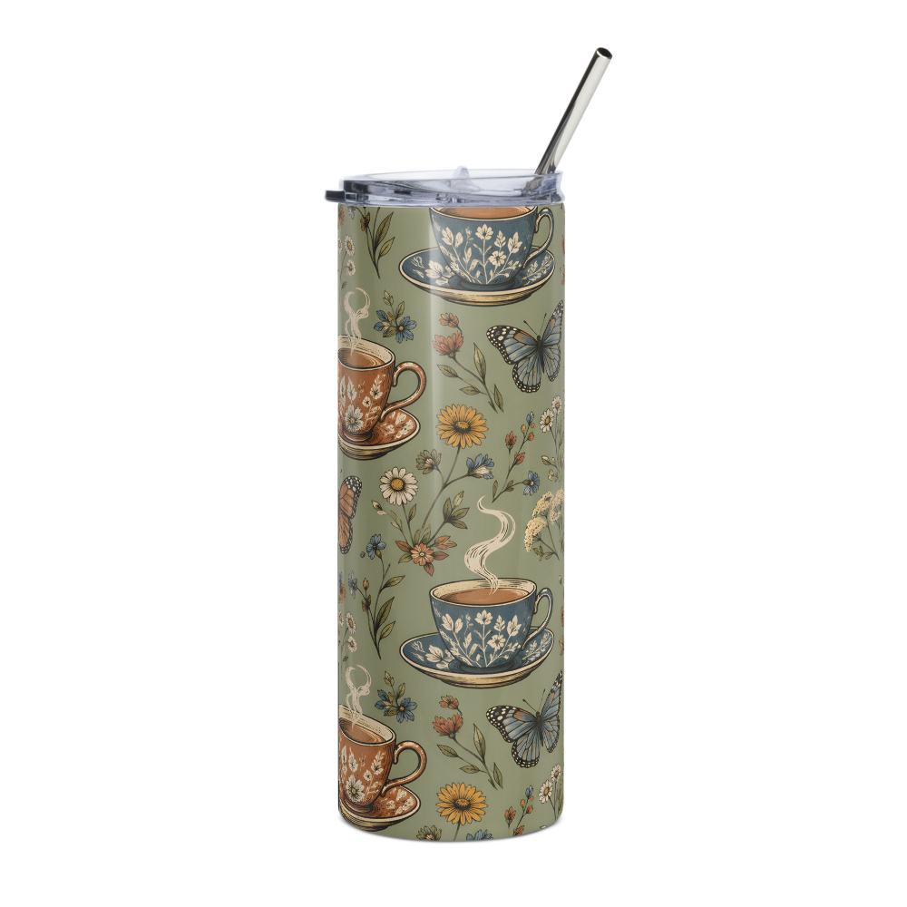 Cottagecore Teacup & Butterfly Stainless Steel Tum thumbnail 4