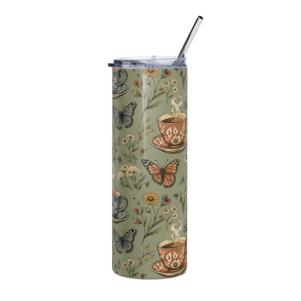 Cottagecore Teacup & Butterfly Stainless Steel Tum