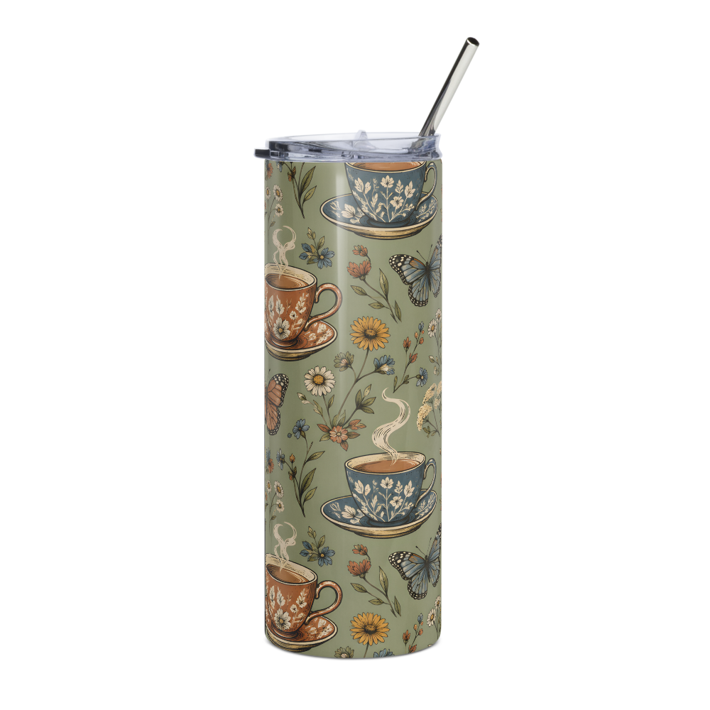 Cottagecore Teacup & Butterfly Stainless Steel Tum thumbnail 3