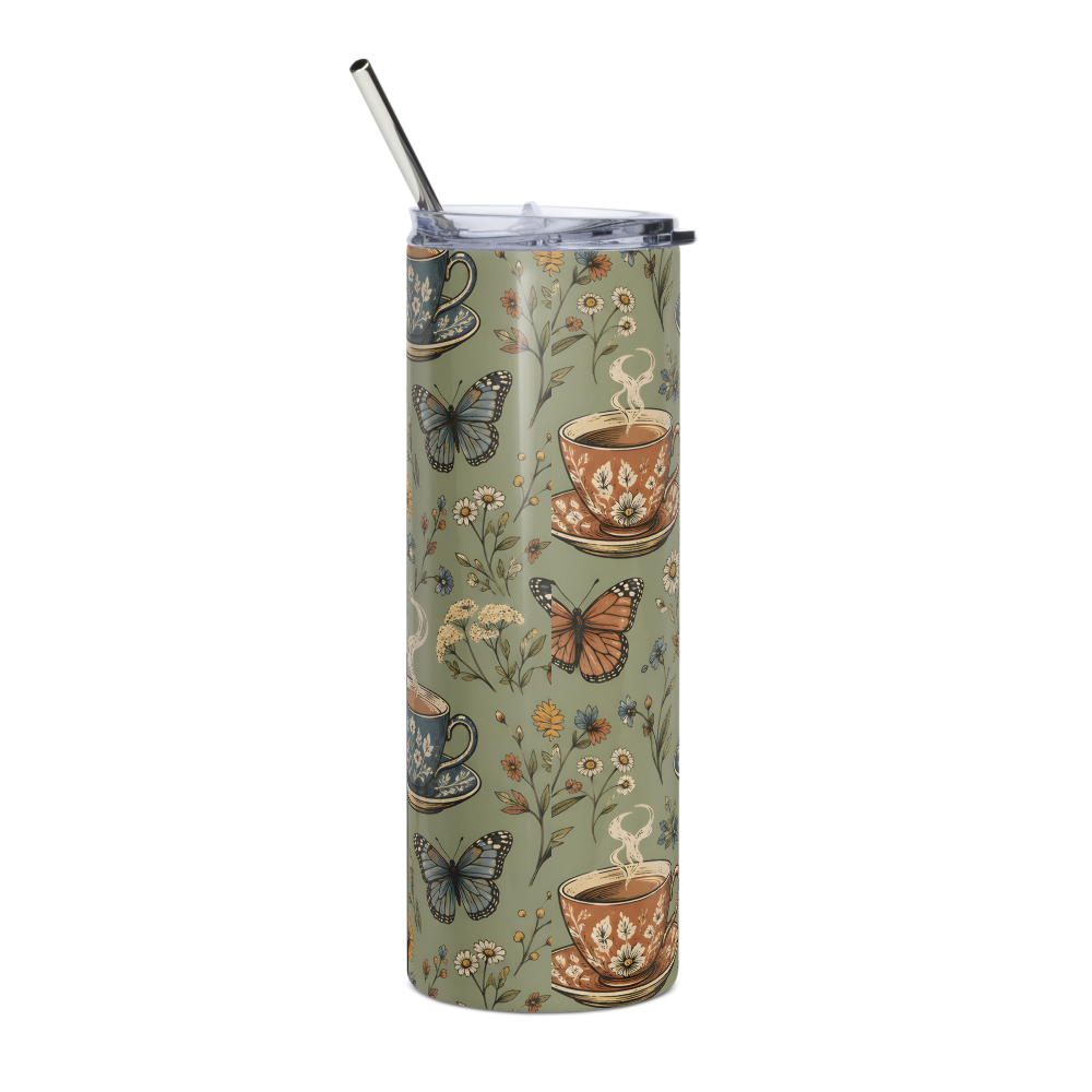 Cottagecore Teacup & Butterfly Stainless Steel Tum thumbnail 2