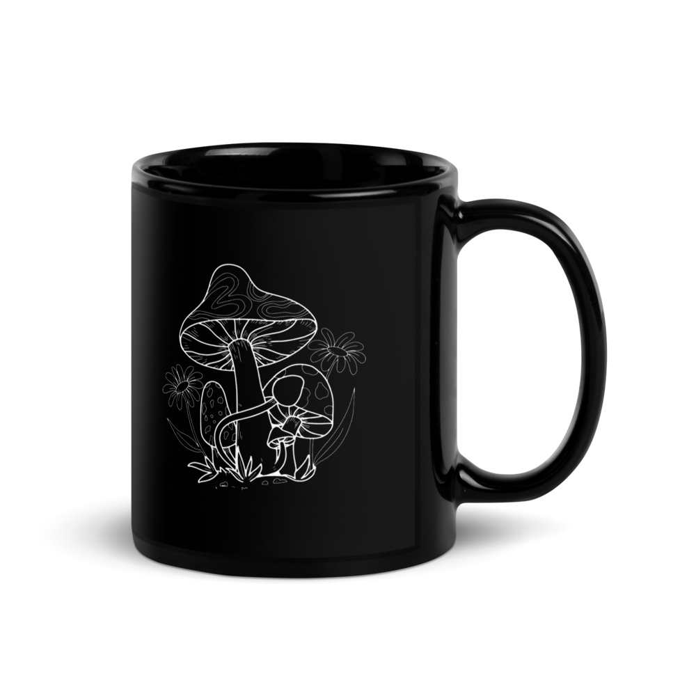 Cute Aesthetic Mushroom black Mug thumbnail 2
