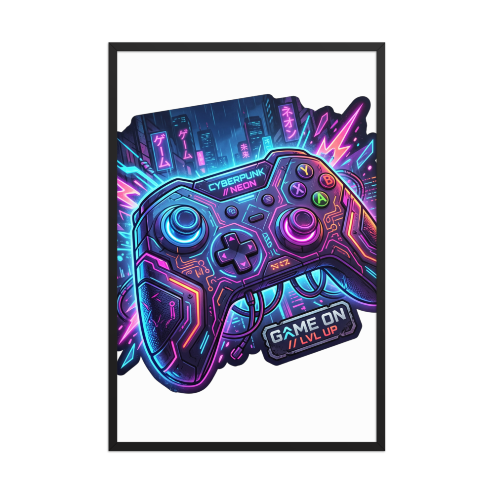 Cyberpunk Neon Gaming Controller WallArt Poster thumbnail 2
