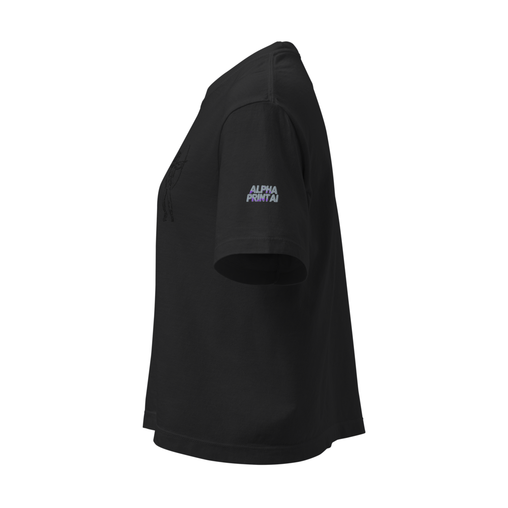 Alpha Print Women Boxy Black Graphic Streetwear Te thumbnail 3