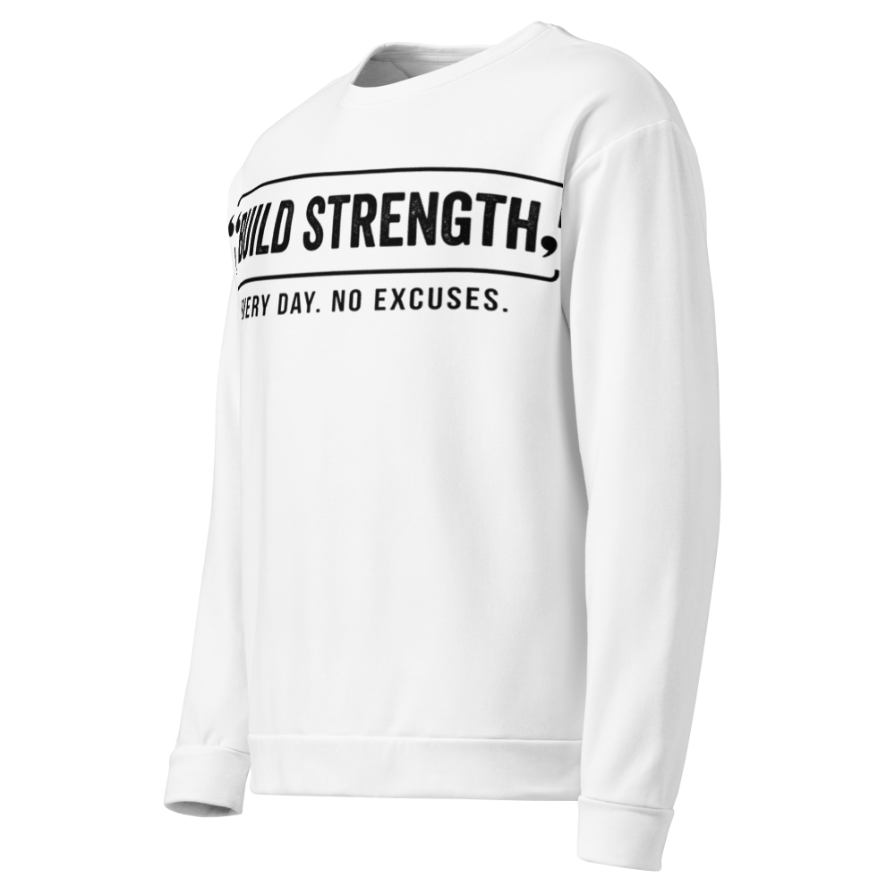 "Build Strength" Gym Workout Sweatshirt (White) thumbnail 3