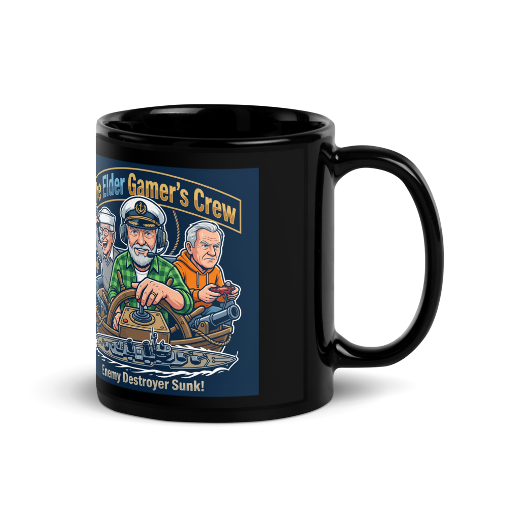 “The Elder Games’ Crew” Black Glossy Mug thumbnail 2