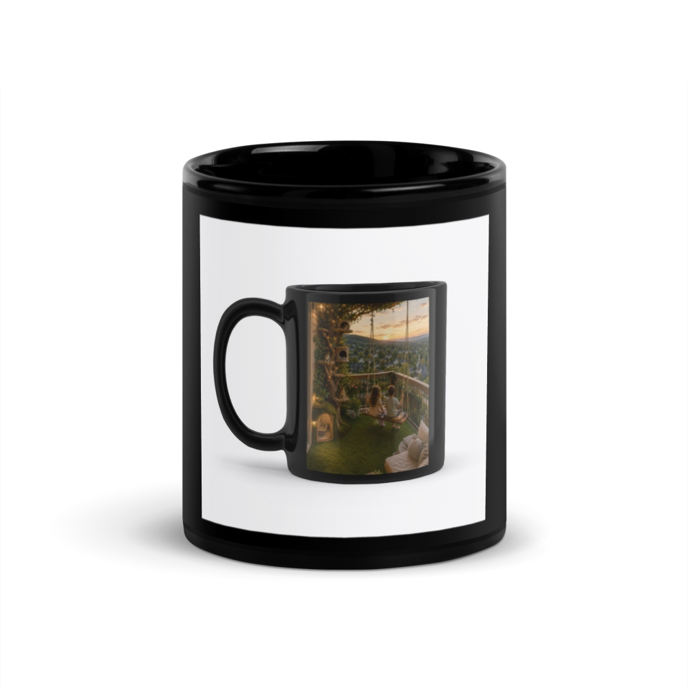 Cozy Balcony Sunset Retreat Black Mug thumbnail 3