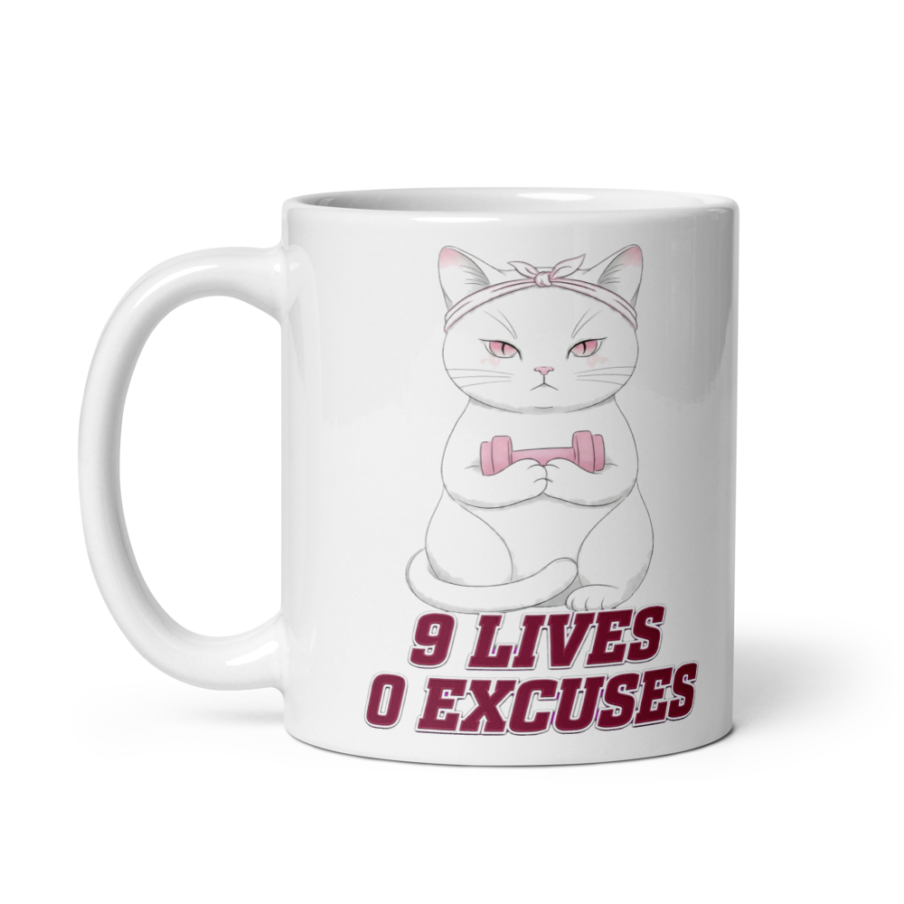 9Lives,0Excuses Premium Gym Cat Ceramic Coffee Mug thumbnail 2