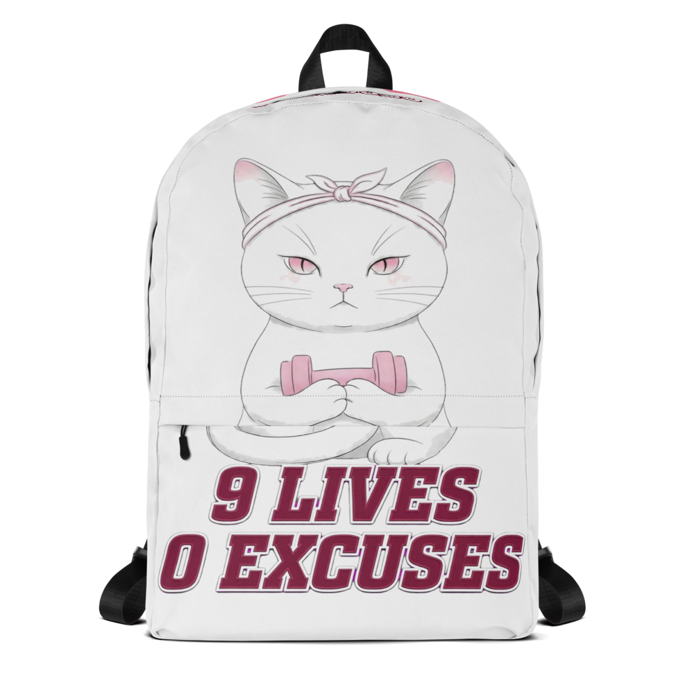 "9 Lives, 0 Excuses" Premium Gym & School Backpack thumbnail 2