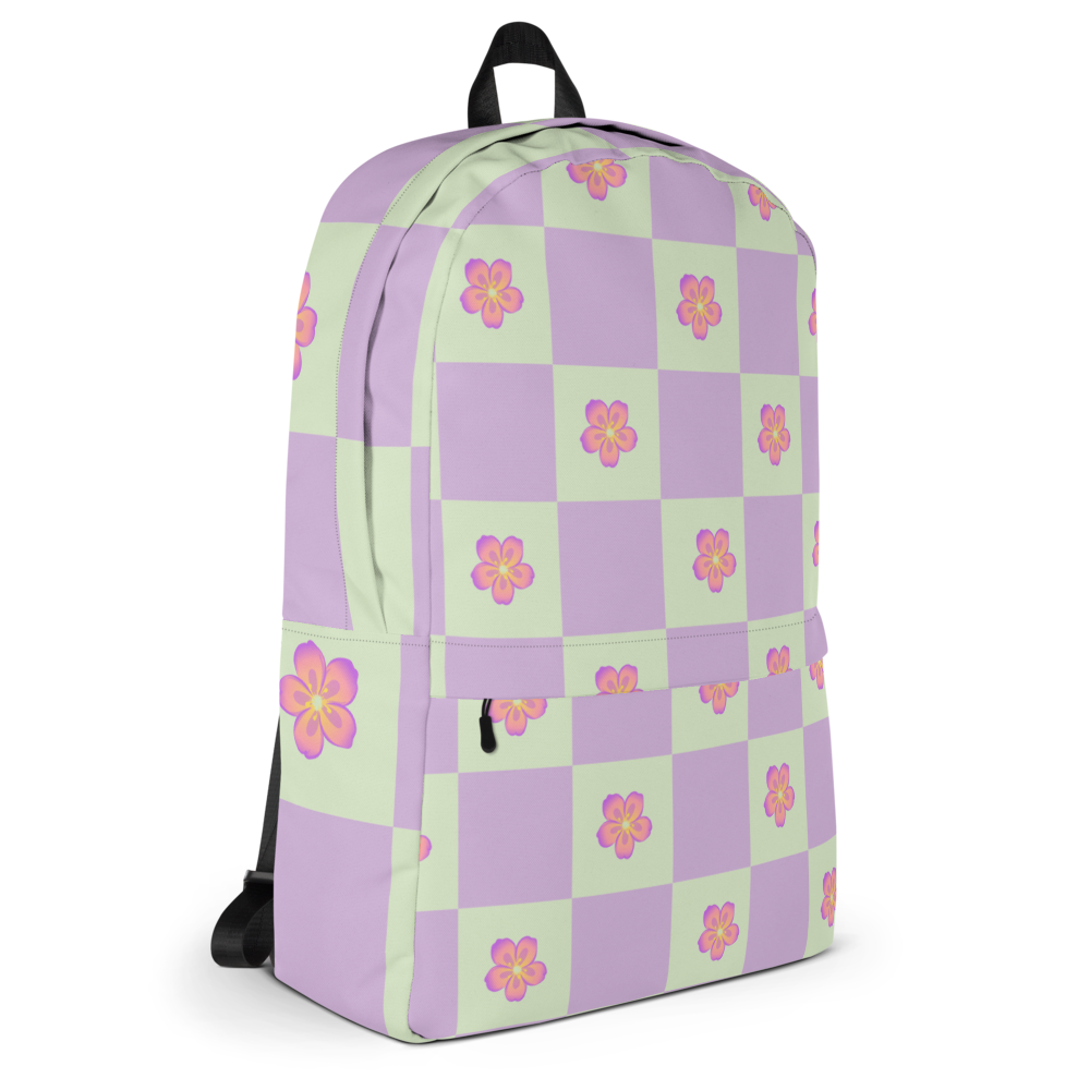 💜Lavender Floral Checkerboard Backpack🎒 thumbnail 4