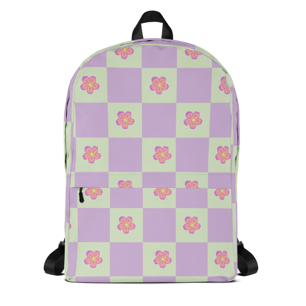 💜Lavender Floral Checkerboard Backpack🎒 thumbnail 2