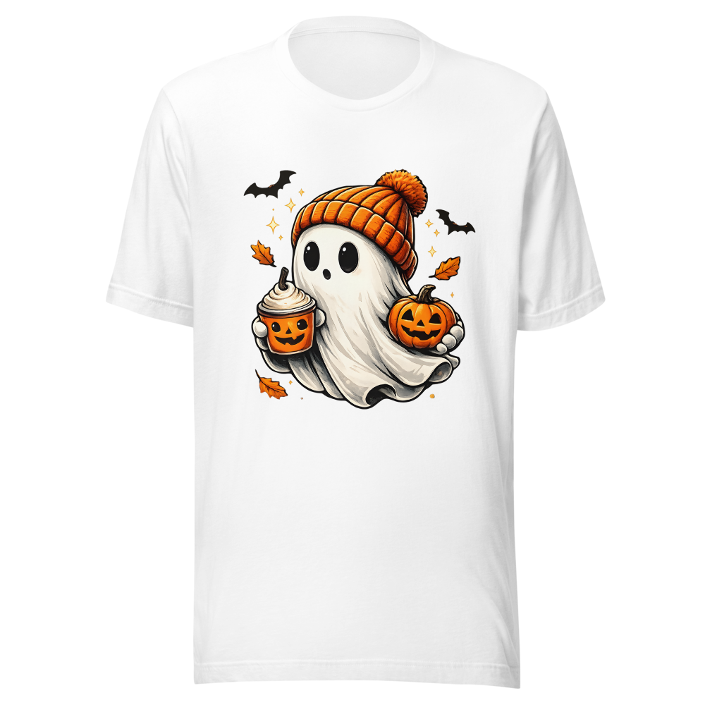 Cute Ghost Pumpkin Spice Coffee Halloween T-Shirt.