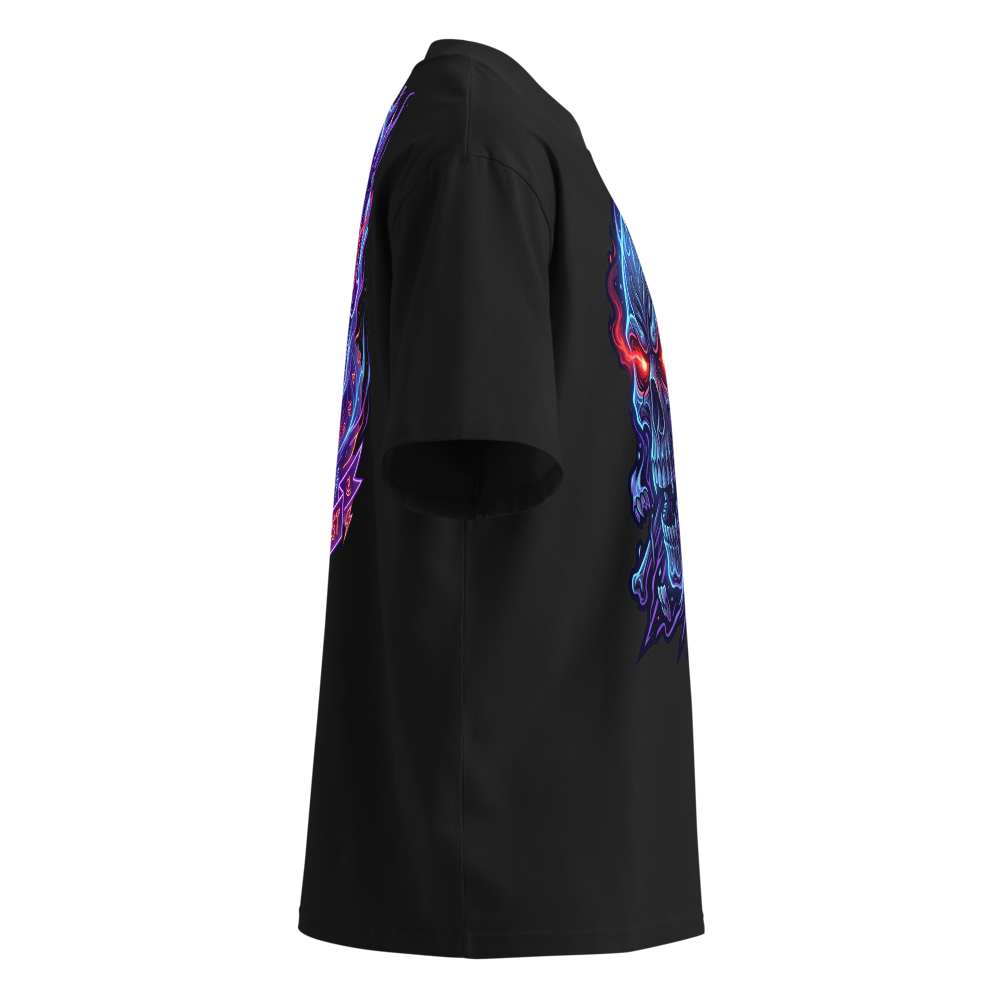 Midnight Neon Cyber Skull T-Shirt thumbnail 2