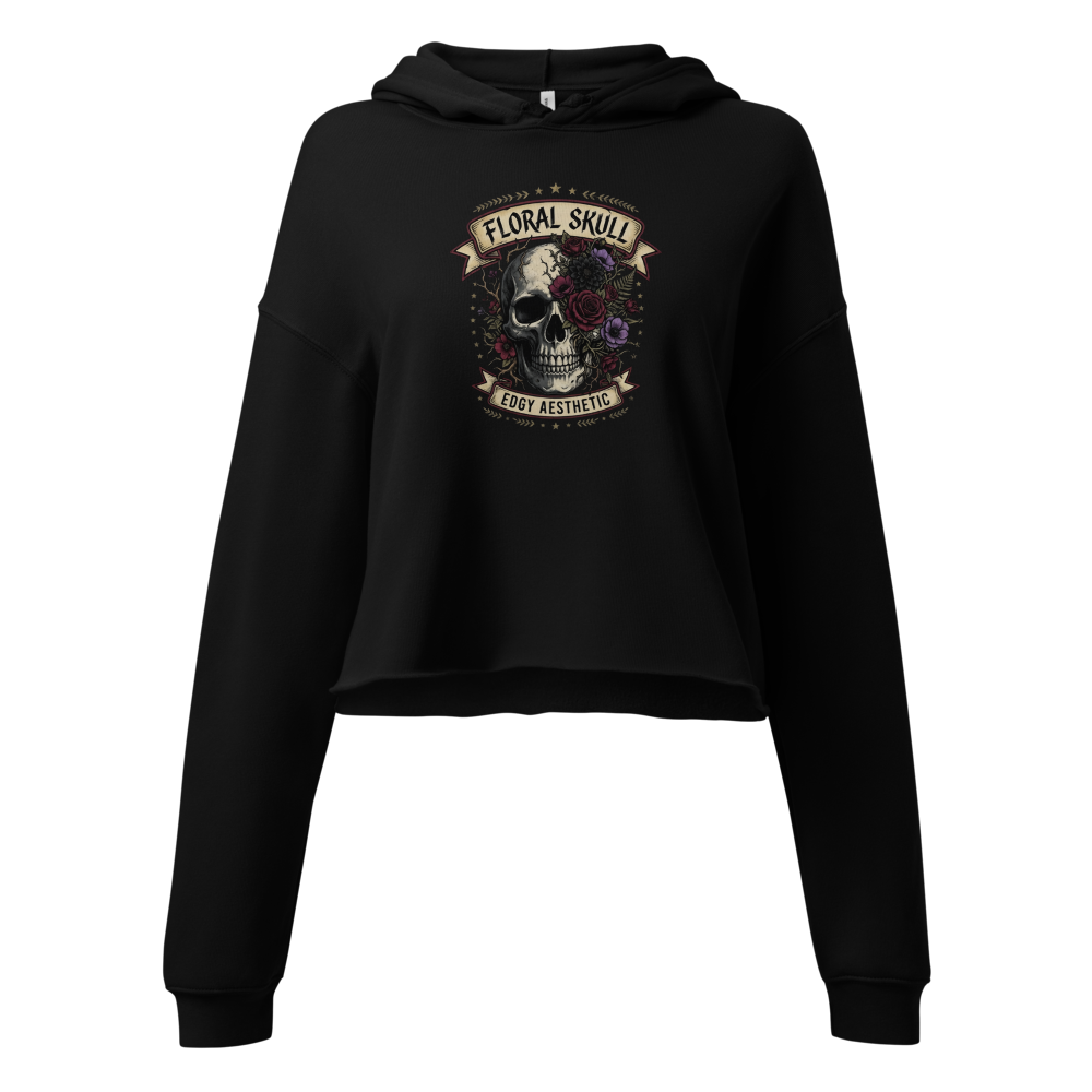 Women's Cropped Hoodie Edgy Floral Skull Botanical
