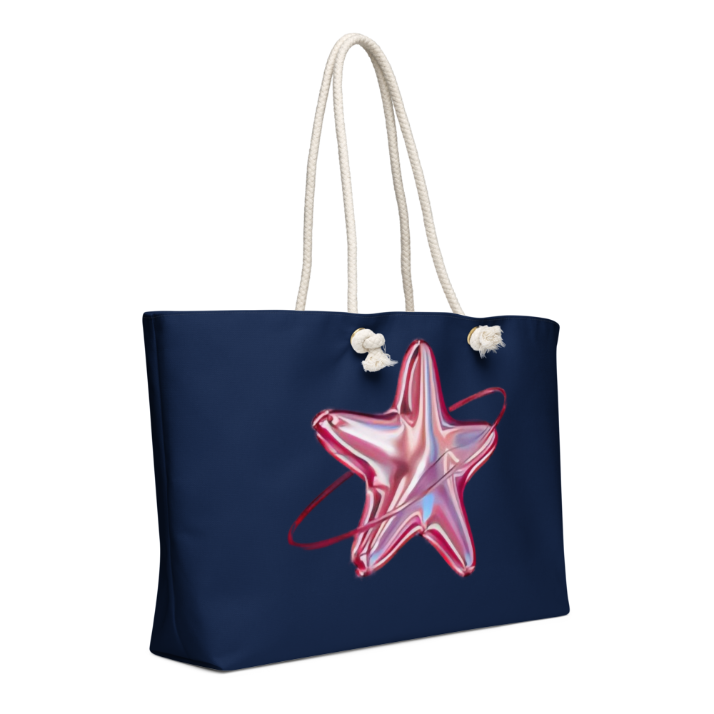 Minimalist Pink Star Dark Navy Tote Bag thumbnail 3