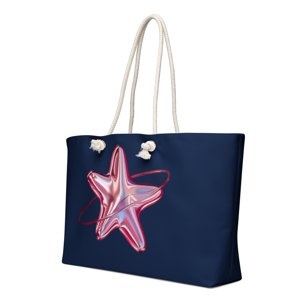 Minimalist Pink Star Dark Navy Tote Bag thumbnail 2