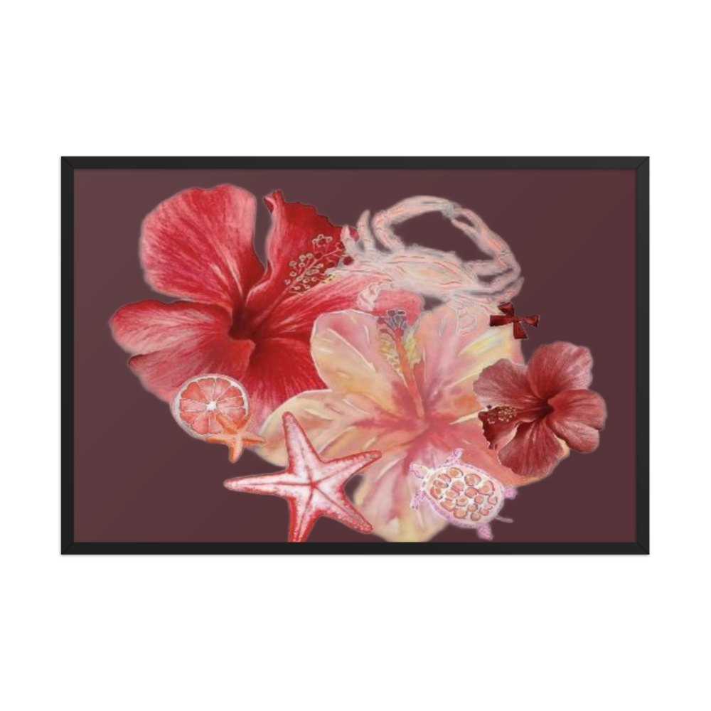 Floral Hibiscus Print Framed Canvas Poster thumbnail 2